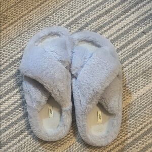 Aerie Light Blue Fuzzy Slippers